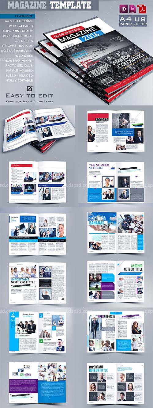 Multipurpose Magazine Template,indesign模板－商业杂志/招生简章(24页)